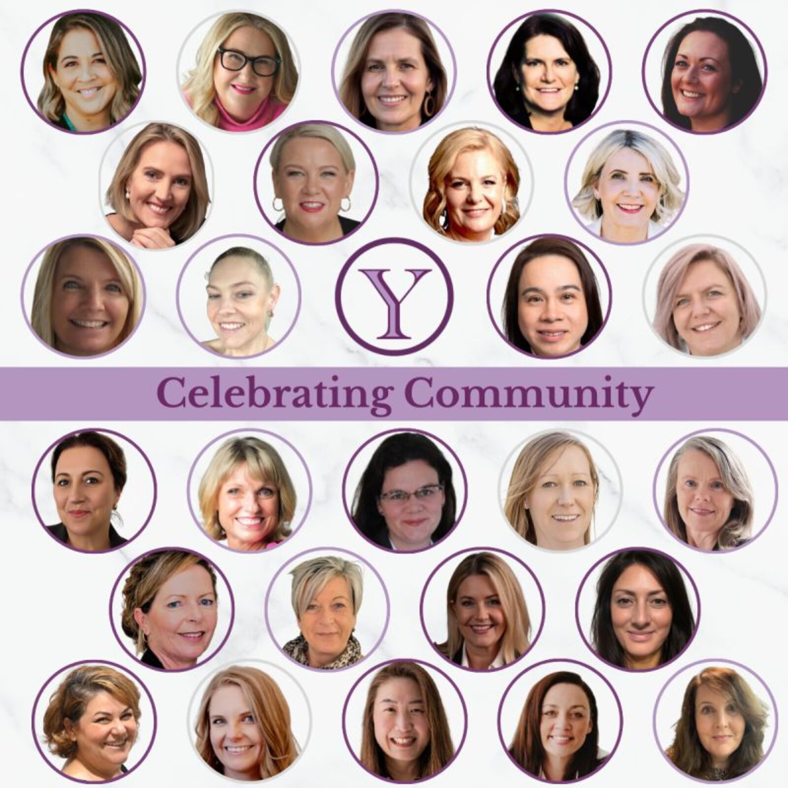 Celebrating Community collage of women's portraits around The Y Principle logo